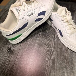 Reebok Men's White Sneakers with Navy and Green Stripes